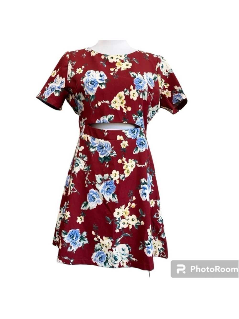 Umgee burgundy floral open midriff and back dress size large - Picture 2 of 11